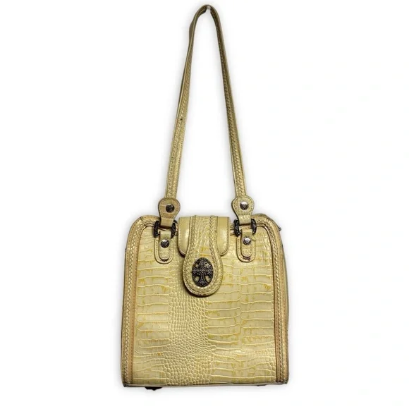 M.C. Yellow Croc Leather Shoulder Bag - Picture 1 of 10